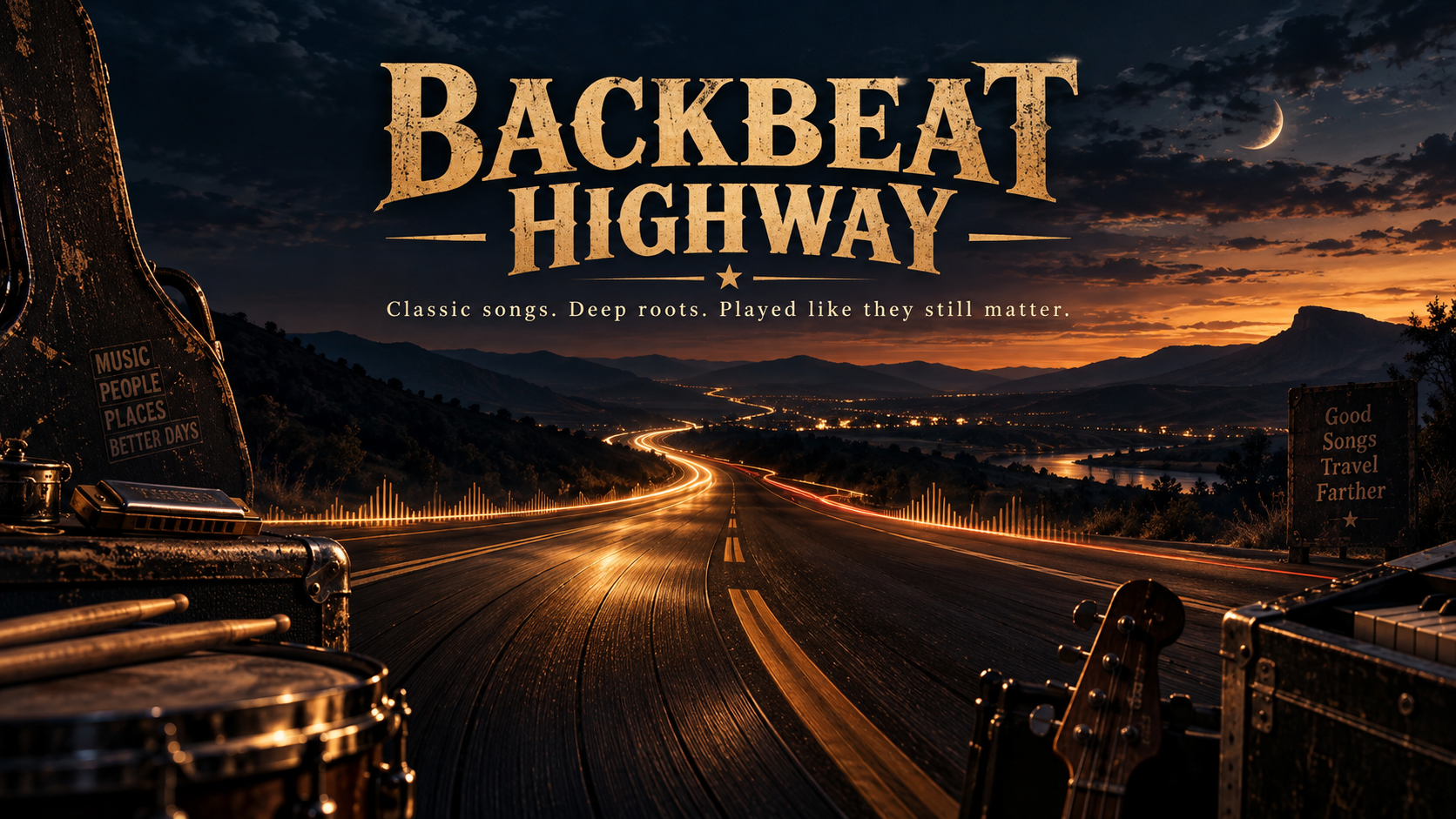 Open road and music-themed hero image for BackBeat  Highway
